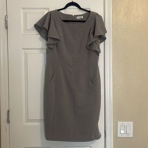Grey Calvin Klein Ruffle Sleeve Dress Size 12